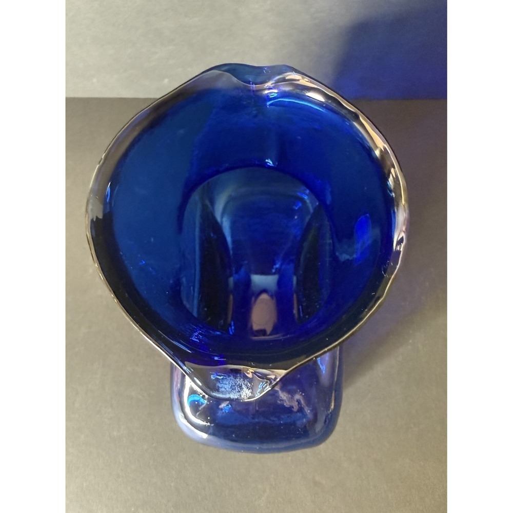 VTG Blenko Glass 384 Cobalt Blue Double Spout Water Bottle Pitcher Foil Label - Picture 7 of 13